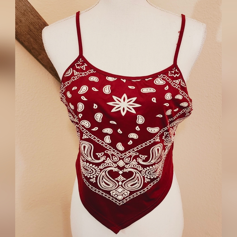 Shein Red Bandana Print Top Size Large